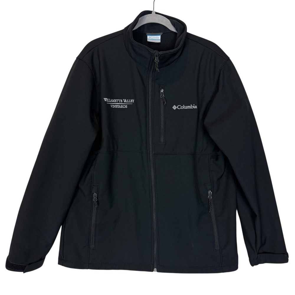 Columbia‎ Jacket Mens Large Black Softshell Full Zip Willamette Vineyards WM6044